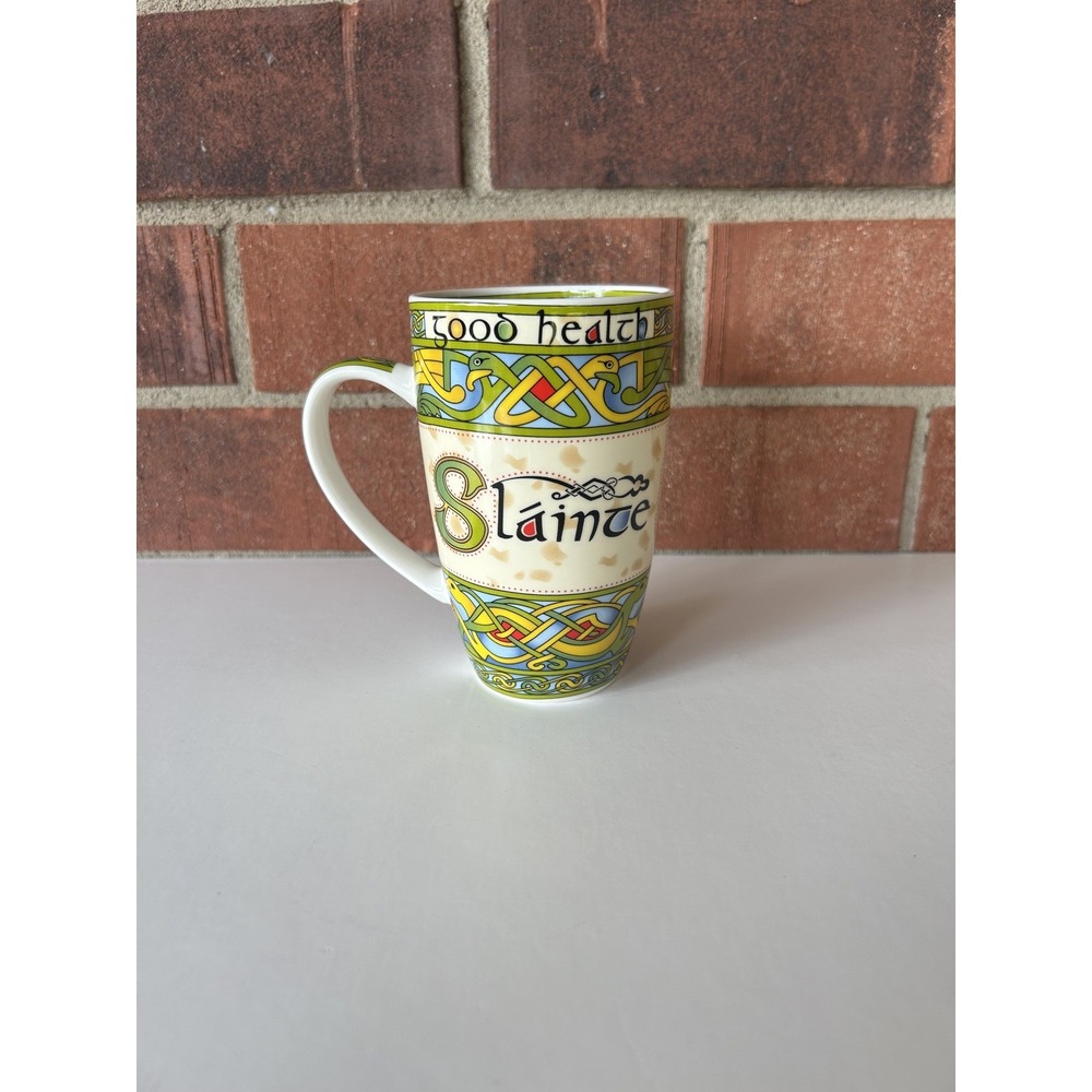 Irish Weave Bone China, Slainte, Good Health Coffee Mug, Green,